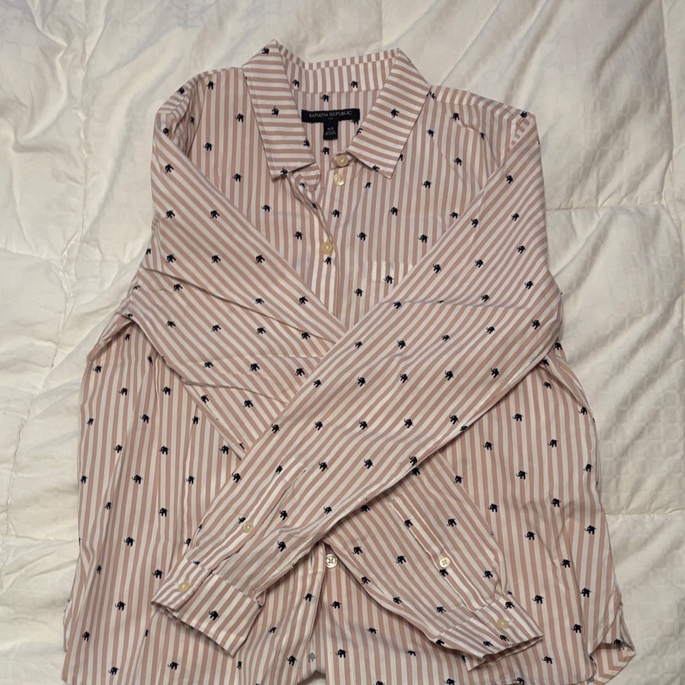 Banana Republic Striped Button-Up Shirt with Small elephant Print